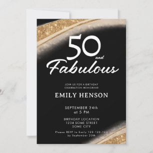 50 and Fabulous Bold Black Gold Birthday Invitation
