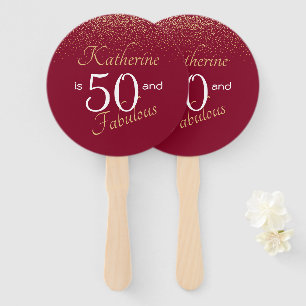 50 and Fabulous Burgundy 50th Birthday Hand Fan