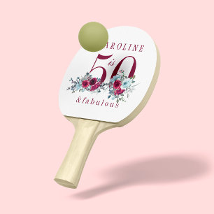 50 and fabulous burgundy floral birthday gift ping pong paddle