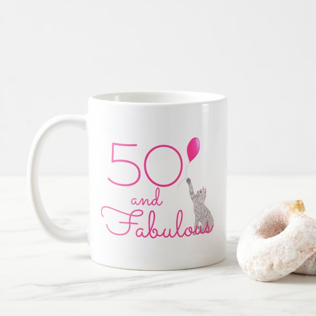 50 And Fabulous Cat Lovers 50th Birthday Gift Mug (With Donut)