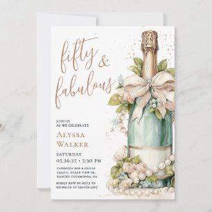 50 And Fabulous Champagne Bottle 50th Birthday Invitation