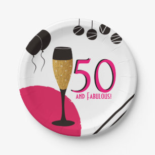 50 and Fabulous Champagne Flute Paper Plate