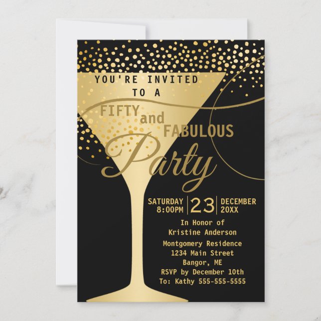 50 and Fabulous Champagne Glass Birthday Party Invitation (Front)