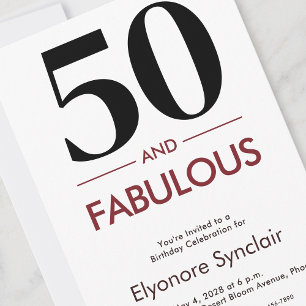 50 And Fabulous Cherry Wine 50th Birthday Invitation