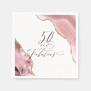 50 and Fabulous Chic Rose Gold Glitter Agate Napkin