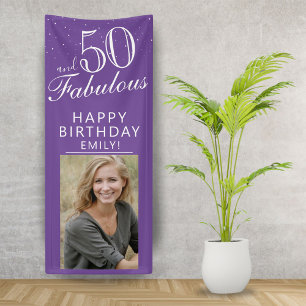50 and Fabulous Chic Script Purple Photo Party  Banner