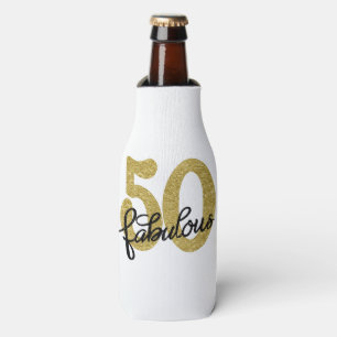50 and Fabulous Classy Gold Black and White Bottle Cooler
