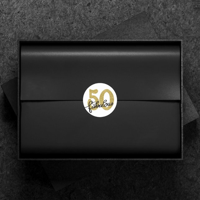 50 and Fabulous | Classy Gold Black and White Classic Round Sticker (Creator Uploaded)