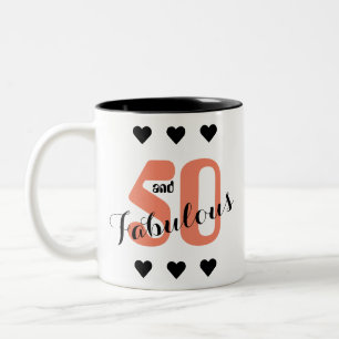50 and Fabulous Coral 50th Birthday Party Two-Tone Coffee Mug