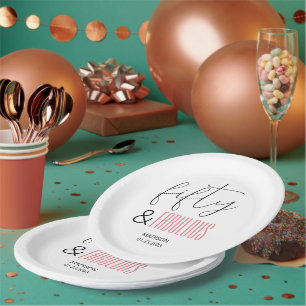 50 and Fabulous Custom 50th Birthday Modern Script Paper Plate