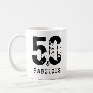 50 and fabulous custom name white black modern coffee mug