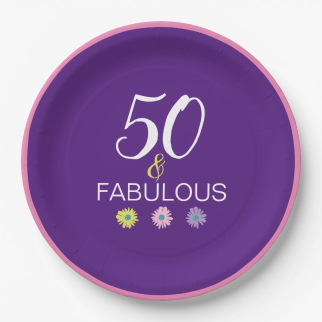 50 and Fabulous Daisy 21, 30 40, 60 age  Paper Plate (Front)