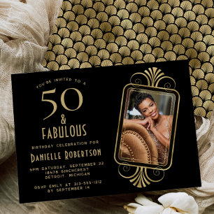 50 and Fabulous Deco Black 50th Birthday Party Invitation