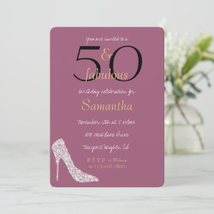 50 and Fabulous Diamond Heels Purple 50th Birthday Invitation