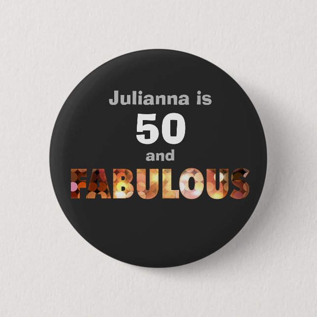 50 and fabulous disco text typography 6 cm round badge (Front)