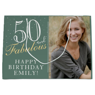 50 and Fabulous Elegant 50th Birthday Photo Large Gift Bag