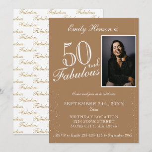 50 and Fabulous Elegant Beige Photo Birthday  Invitation