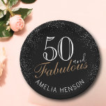 50 and Fabulous Elegant Black 50th Birthday Paper Plate<br><div class="desc">50 and Fabulous Modern and Elegant Black 50th Birthday Party Plates. The design has a modern typography 50 and Fabulous on a black background with white sparkles.</div>