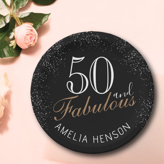 50 and Fabulous Elegant Black 50th Birthday Paper Plate (Creator Uploaded)