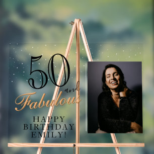 50 and Fabulous Elegant Black 50th Birthday Photo Acrylic Sign