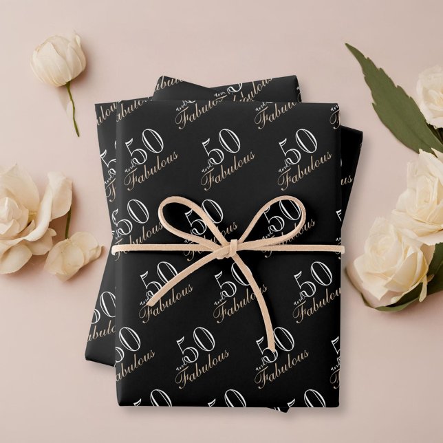 50 and Fabulous Elegant Black 50th Birthday  Wrapping Paper Sheet (Creator Uploaded)