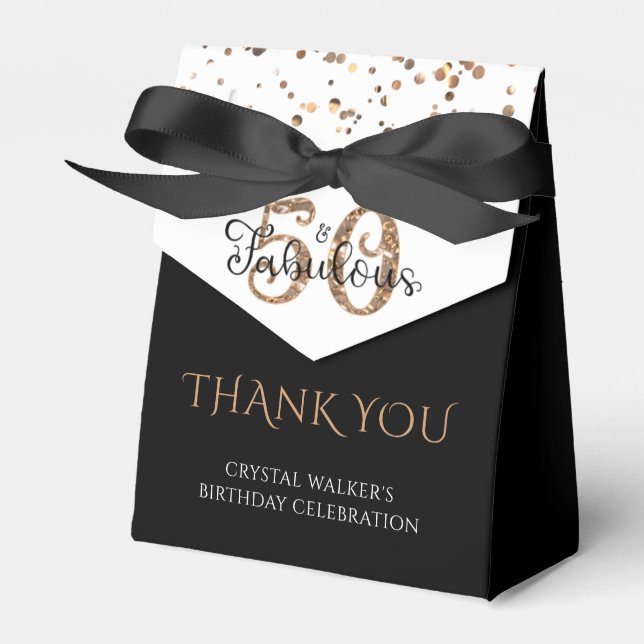 50 AND FABULOUS Elegant Black Gold Thank You Favour Box (Front Side)