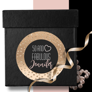 50 and Fabulous Elegant Chic Blush Gold Glitter Classic Round Sticker