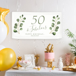 50 and fabulous elegant eucalyptus birthday party banner