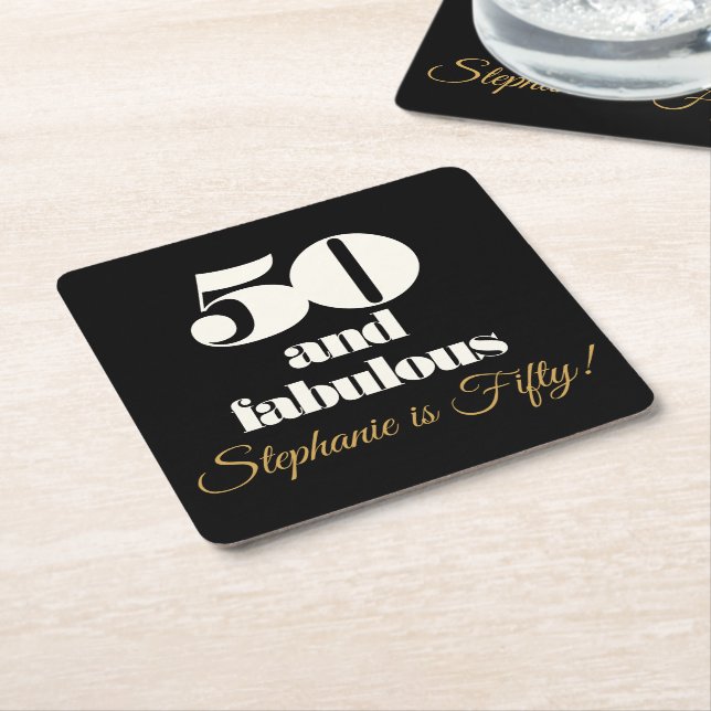 50 and Fabulous Elegant Fifty Birthday Square Paper Coaster (Angled)