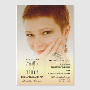 50 and Fabulous , Elegant Gold 50th Birthday Photo Magnetic Invitation