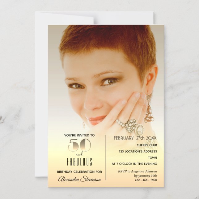 50 and Fabulous , Elegant Gold 50th Birthday Photo Magnetic Invitation (Front)
