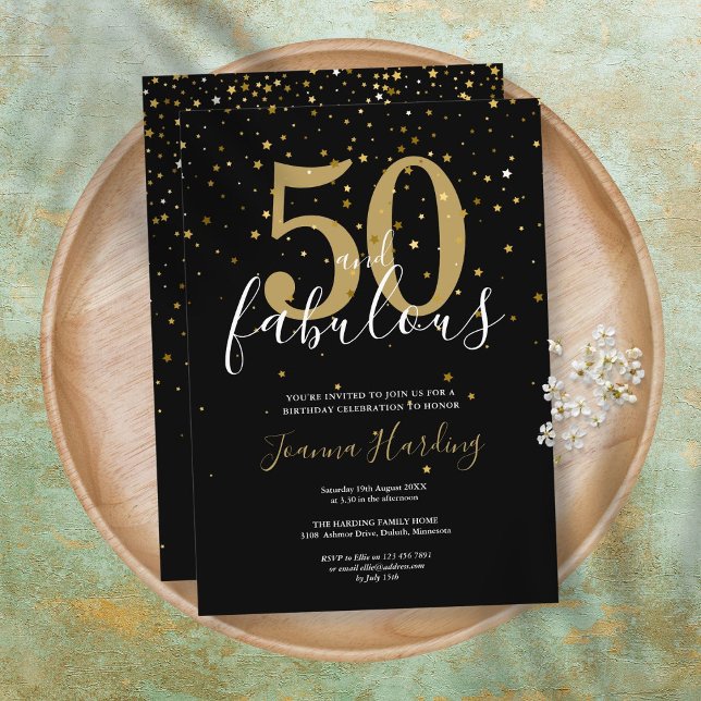 50 and Fabulous Elegant Gold Black 50th Birthday Invitation (Creator Uploaded)