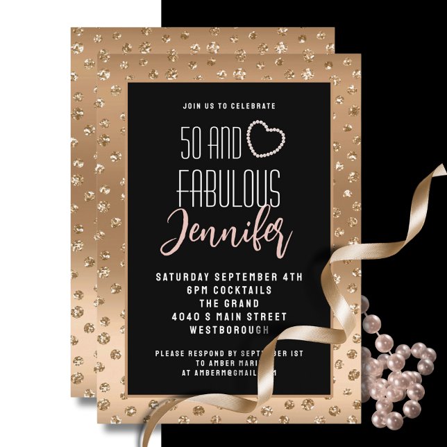 50 and Fabulous Elegant Gold Black Blush Birthday  Invitation (Creator Uploaded)