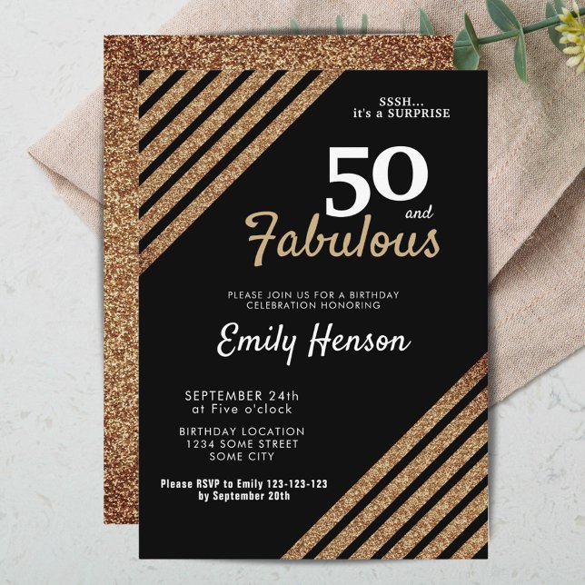50 and Fabulous Elegant Gold Glitter 50th Birthday Invitation (Creator Uploaded)
