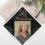 50 and Fabulous Elegant Photo Black 50th Birthday Napkin<br><div class="desc">50 and Fabulous Elegant Photo Black 50th Birthday Napkins. The inspirational 50 and fabulous is in modern white and golden script on a black background. Make your own 50th birthday party paper napkin for her. Personalize with your name and age number. Insert any of your photos into the template.</div>