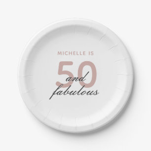 50 and Fabulous Elegant Pink 50th Birthday Party Paper Plate