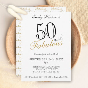 50 and Fabulous Elegant Script Birthday Invitation