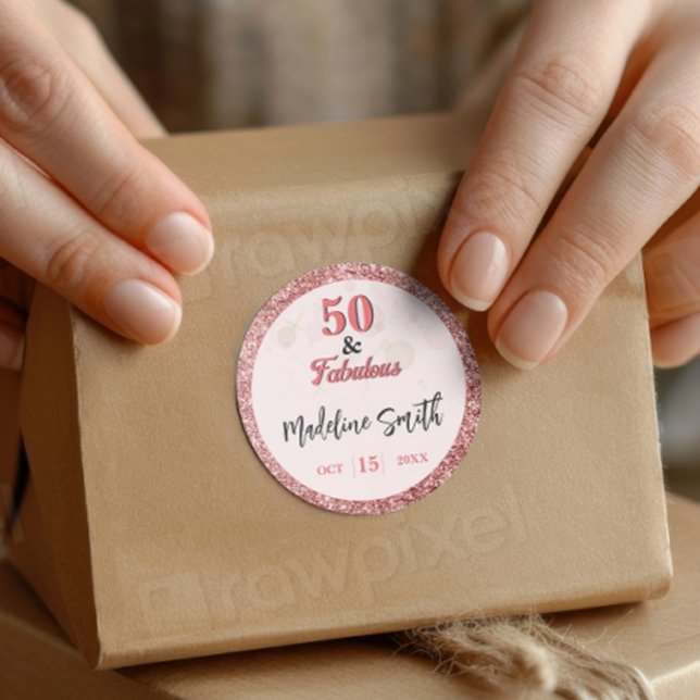 50 and Fabulous Elegant Sparkle Rose Pink Glitter  Classic Round Sticker (Creator Uploaded)