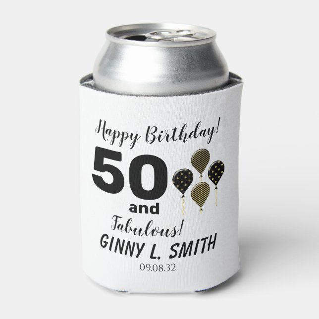 50 and Fabulous Fiftieth Birthday Can Cooler Favou (Can Front)