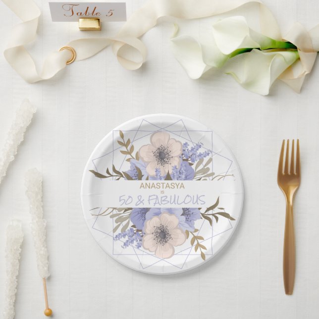 50 and Fabulous Floral Birthday Wild Roses Custom Paper Plate (Wedding)
