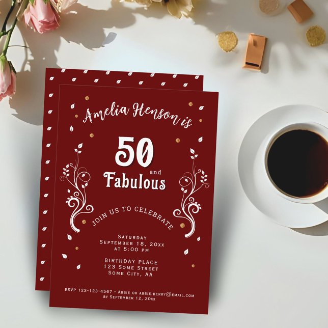 50 and Fabulous Foliage Red 50th Birthday  Invitation (Creator Uploaded)
