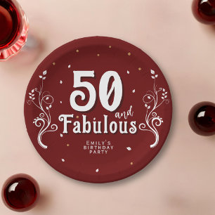 50 and Fabulous Foliage Red 50th Birthday  Paper Plate
