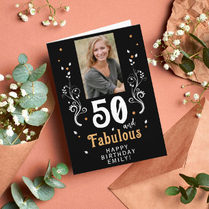50 and Fabulous Foliage Red 50th Birthday Photo Card
