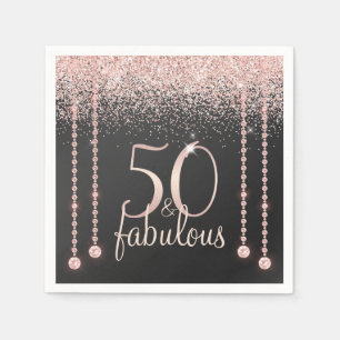 50 and Fabulous Girly Rose Gold Glitter Diamond Napkin