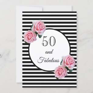 50 and fabulous glam birthday party black white invitation