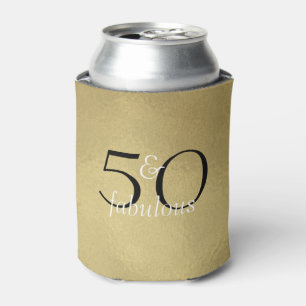 50 and Fabulous Glam Gold Black White Birthday Can Cooler