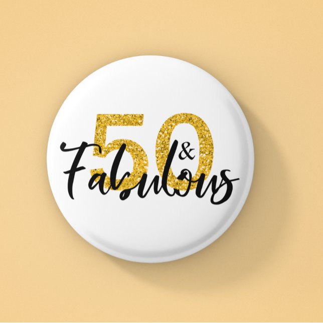 50 and Fabulous Glitter 50th Birthday 6 Cm Round Badge (Creator Uploaded)