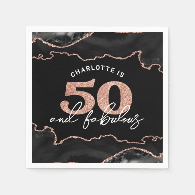 50 And Fabulous Glitter Rose Gold 50th Birthday  I Napkin (Front)