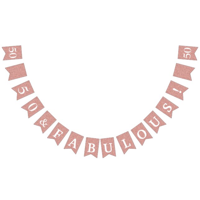 50 And Fabulous Glittery Rose Gold White Birthday Bunting (All)