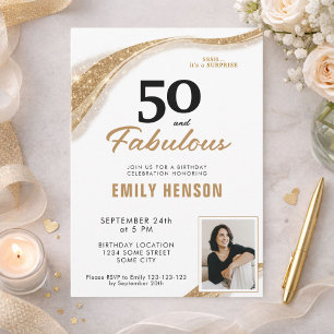 50 and Fabulous Gold 50th Birthday Invitation